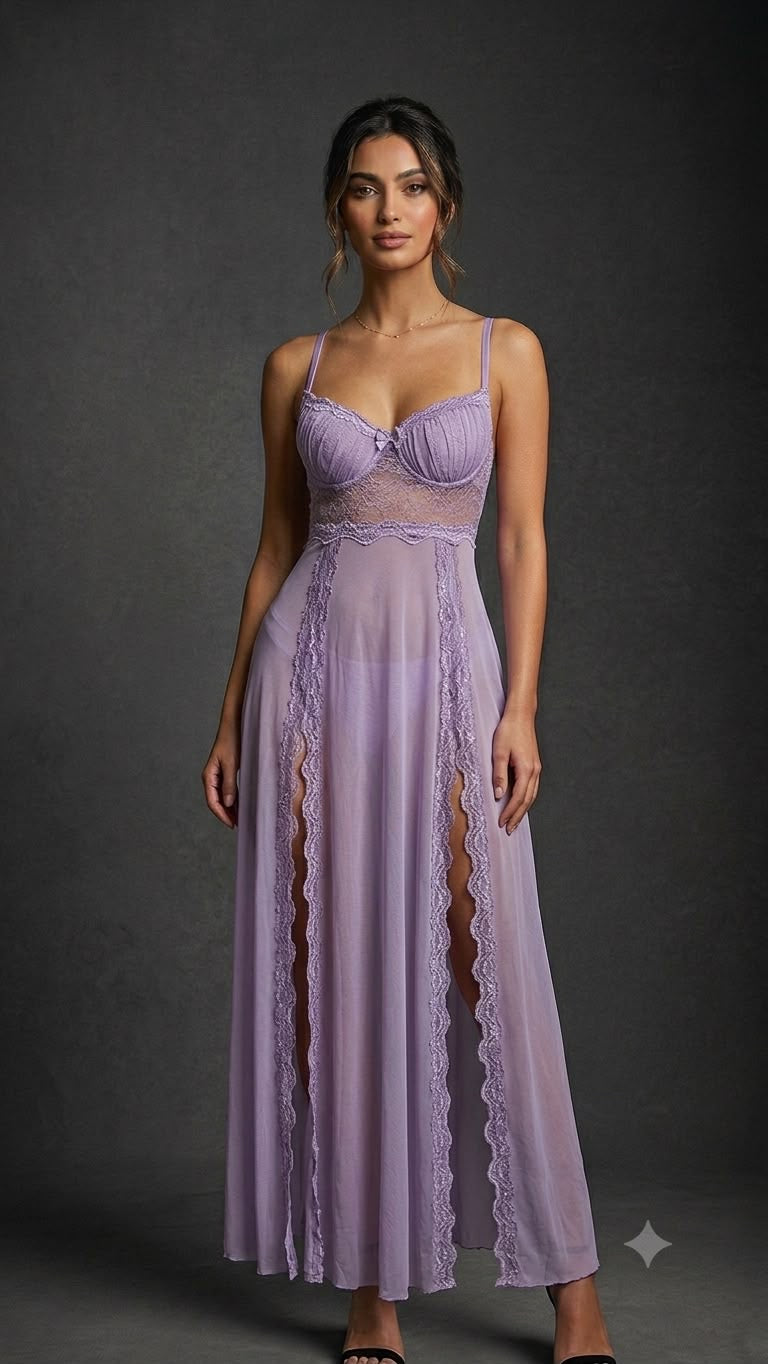 Romantic Lavender Long Lace Nightgown