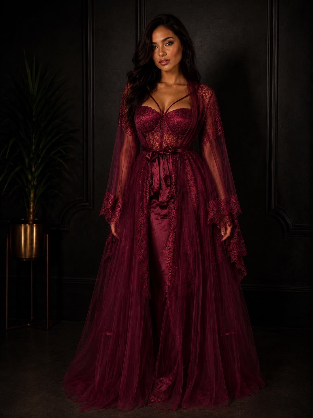 Luxury Burgundy Satin Nightdress