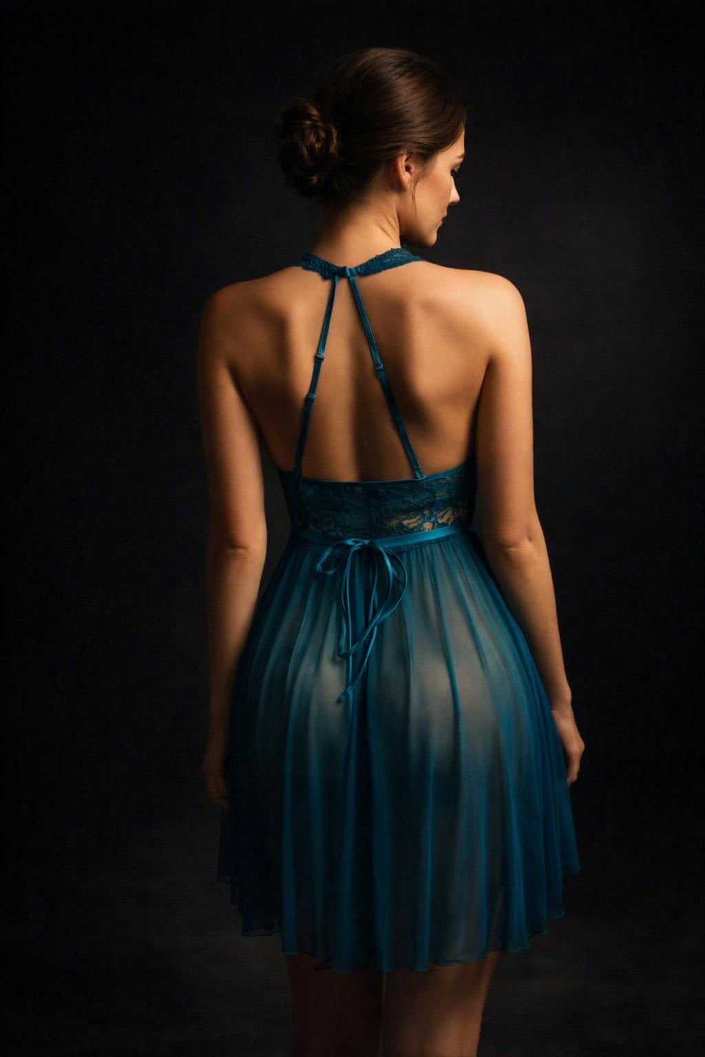 Luxury Teal Lace Babydoll Nightdress